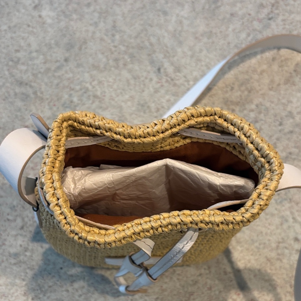 Robert Clergerie Cream and Tan Woven Drawstring Crossbody Bag - Picture 3 of 3